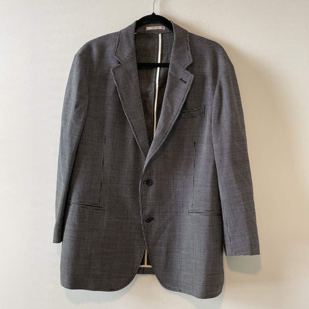 Armani Collezioni Size 20 Black White Micro Check Blazer Wool Blend‎
